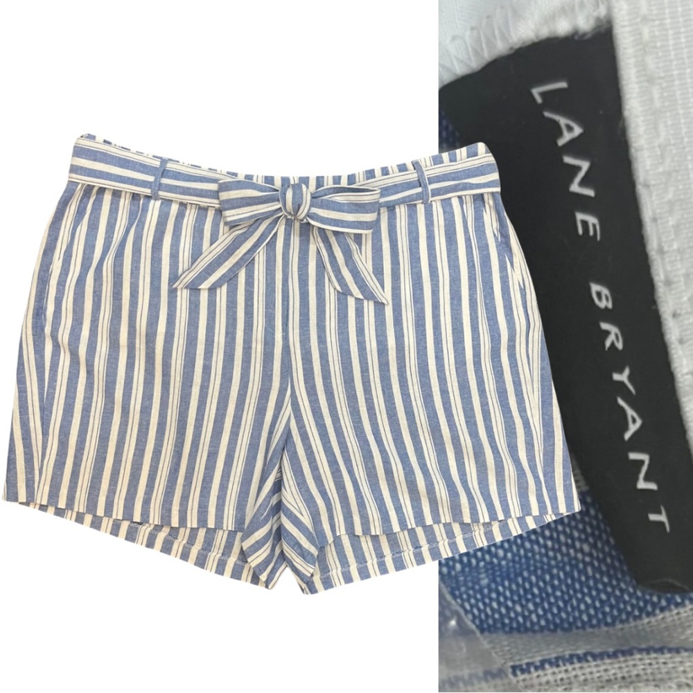 Lane Bryant Blue White Striped Linen & Rayon Shorts NWT Size 20